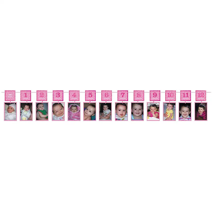 1 År Foton Girlang Rosa