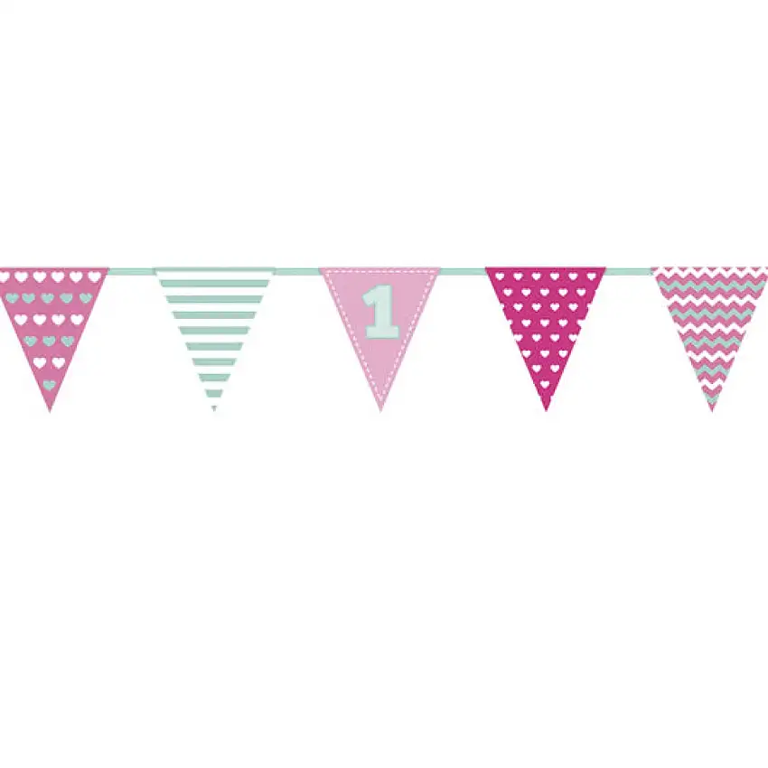 1 År Vimpelgirlang Rosa