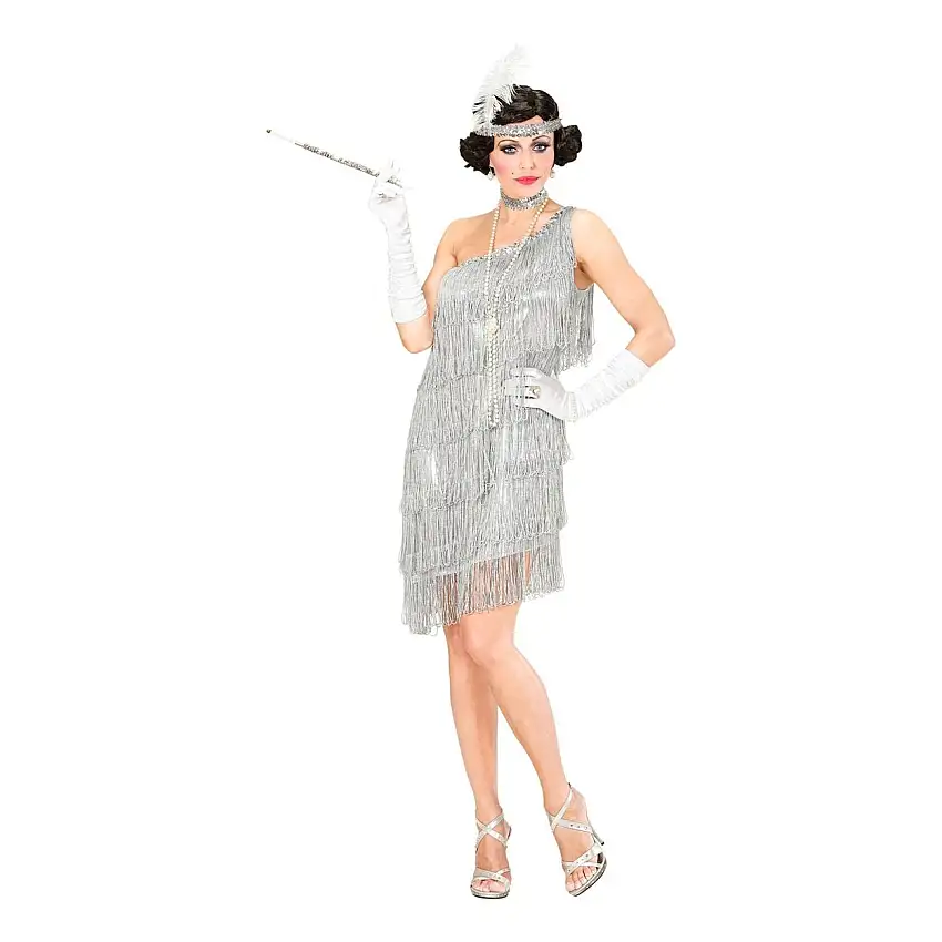 20-tals Flapper Klänning Silver Maskeraddräkt