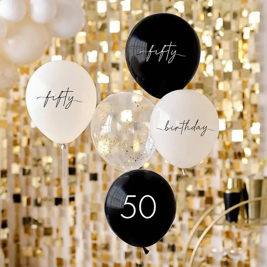 50th Birthday Ballonger Vit/Svart