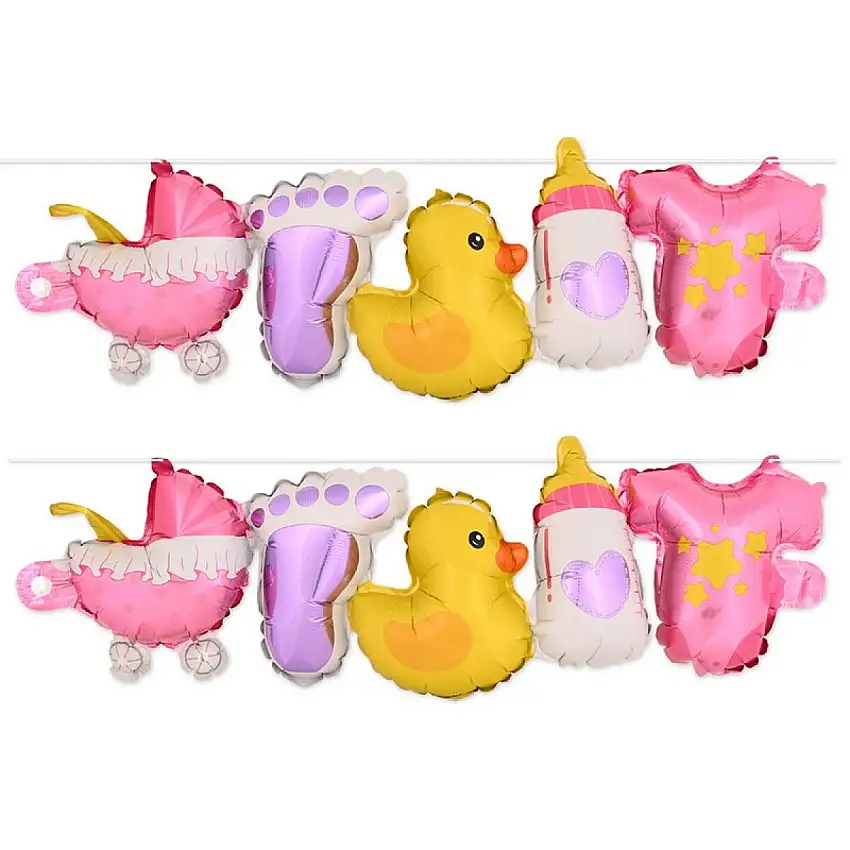 Babyshower Girlang Folieballonger Ljusrosa
