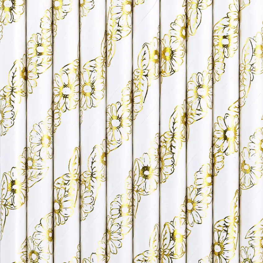 Blommor Papperssugrör Guld/Vit