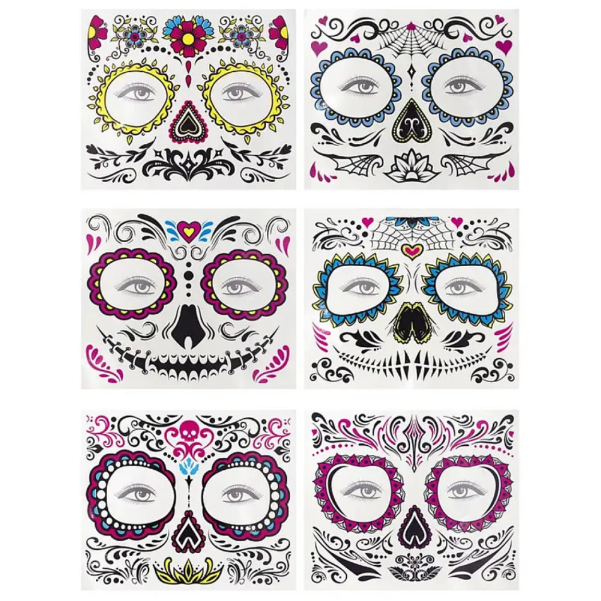 Día De Los Muertos Falska Ansiktstatueringar