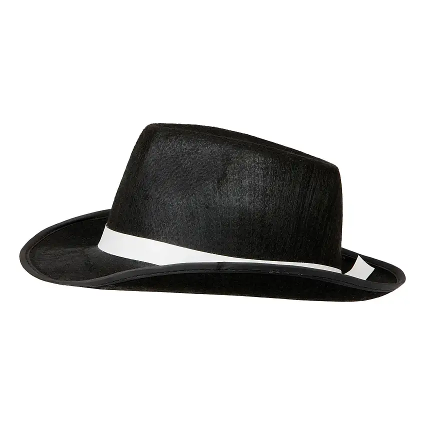 Gangsterhatt Svart med Vitt Band