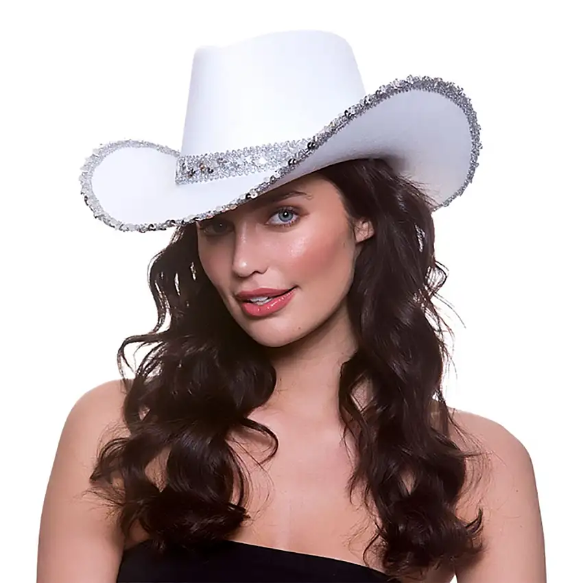 Vit Cowboyhatt med Silverpaljetter