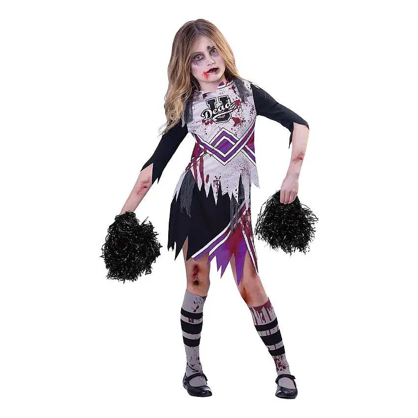 Zombie Cheerleader Svart/Lila Barn Maskeraddräkt